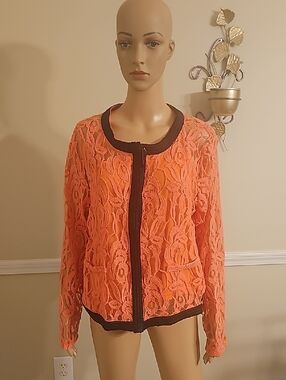 new directions Coral Lace Cardigan with Black Trim Two Piece Set
